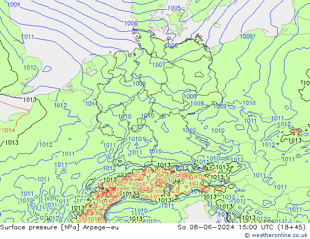 Surface pressure Arpege-eu Sa 08.06.2024 15 UTC