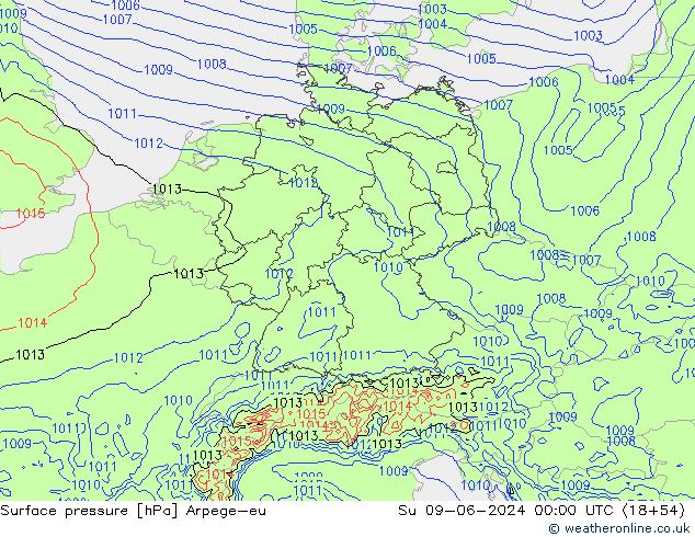 Luchtdruk (Grond) Arpege-eu zo 09.06.2024 00 UTC