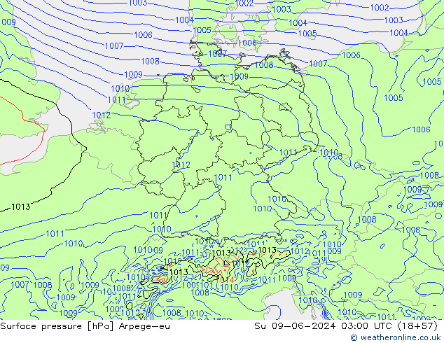 pressão do solo Arpege-eu Dom 09.06.2024 03 UTC