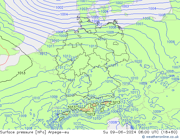 pression de l'air Arpege-eu dim 09.06.2024 06 UTC