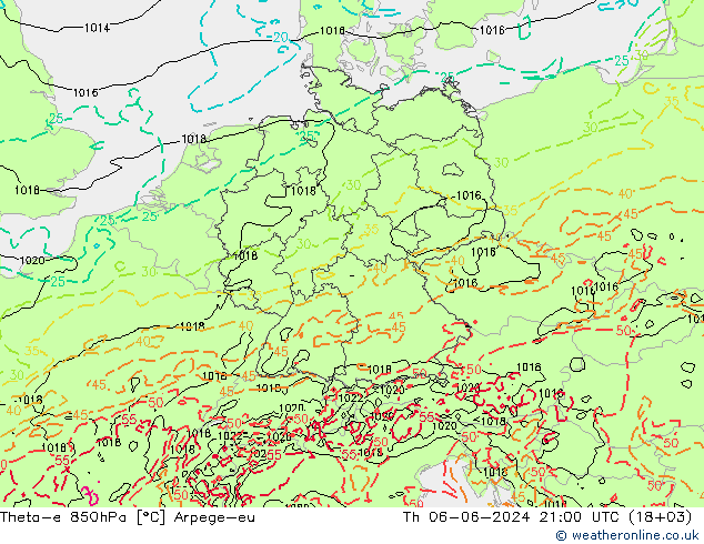 Theta-e 850hPa Arpege-eu Th 06.06.2024 21 UTC