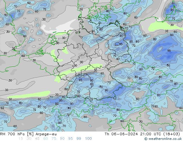 RH 700 hPa Arpege-eu Do 06.06.2024 21 UTC