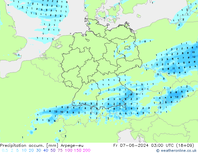 Precipitation accum. Arpege-eu Sex 07.06.2024 03 UTC