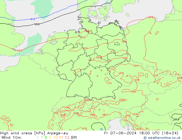 High wind areas Arpege-eu ven 07.06.2024 18 UTC
