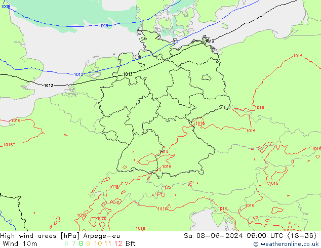 High wind areas Arpege-eu sáb 08.06.2024 06 UTC