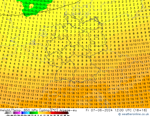 Height/Temp. 850 hPa Arpege-eu  07.06.2024 12 UTC