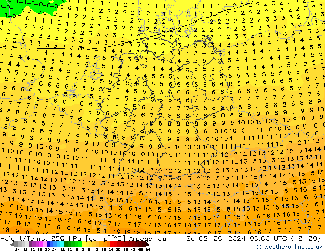 Height/Temp. 850 hPa Arpege-eu Sa 08.06.2024 00 UTC