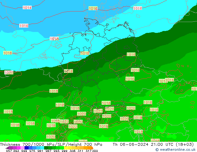 Schichtdicke 700-1000 hPa Arpege-eu Do 06.06.2024 21 UTC