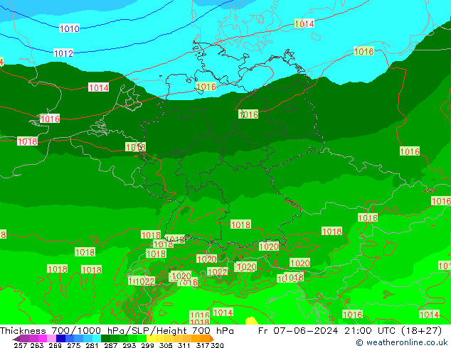 Thck 700-1000 hPa Arpege-eu ven 07.06.2024 21 UTC