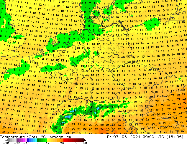 Sıcaklık Haritası (2m) Arpege-eu Cu 07.06.2024 00 UTC