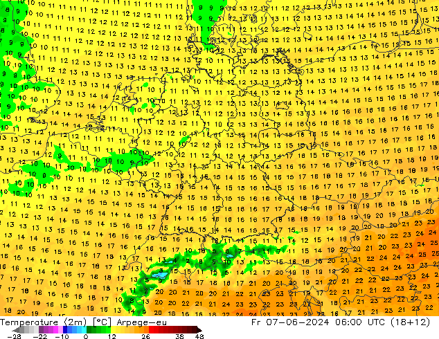 Temperature (2m) Arpege-eu Fr 07.06.2024 06 UTC