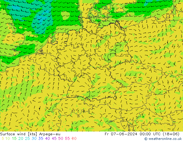 Surface wind Arpege-eu Pá 07.06.2024 00 UTC