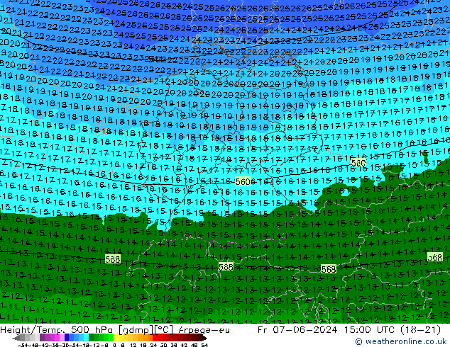 Height/Temp. 500 hPa Arpege-eu Fr 07.06.2024 15 UTC