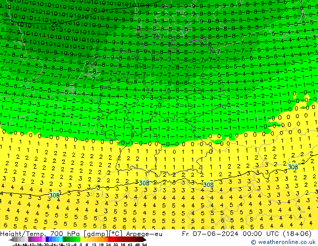 Height/Temp. 700 hPa Arpege-eu pt. 07.06.2024 00 UTC