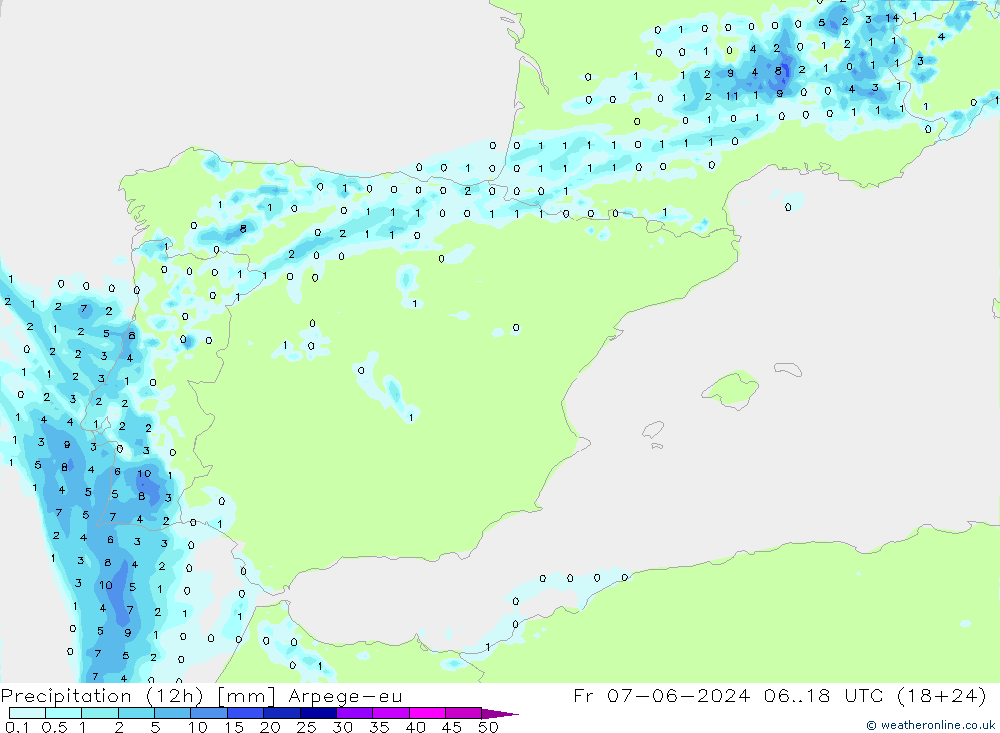 Precipitation (12h) Arpege-eu Fr 07.06.2024 18 UTC