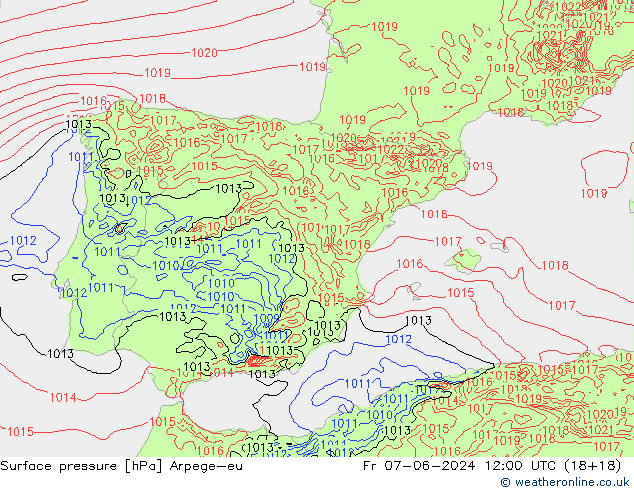 Yer basıncı Arpege-eu Cu 07.06.2024 12 UTC