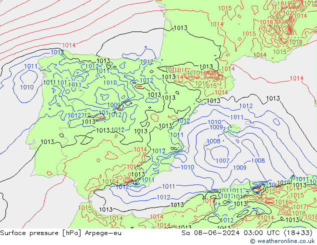 Bodendruck Arpege-eu Sa 08.06.2024 03 UTC