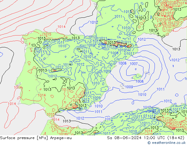 Pressione al suolo Arpege-eu sab 08.06.2024 12 UTC