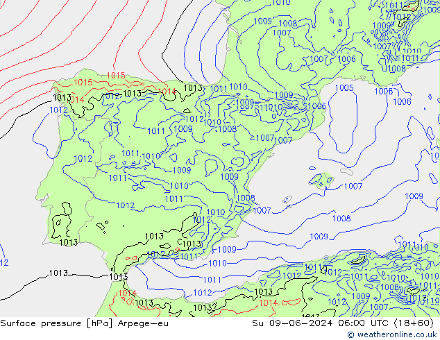 Surface pressure Arpege-eu Su 09.06.2024 06 UTC