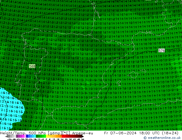 Height/Temp. 500 hPa Arpege-eu Fr 07.06.2024 18 UTC