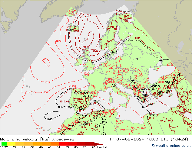 Windböen Arpege-eu Fr 07.06.2024 18 UTC