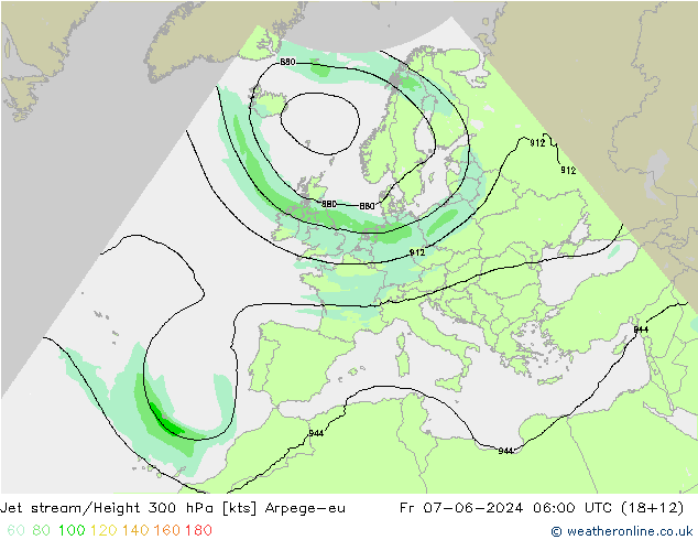 Jet stream/Height 300 hPa Arpege-eu Fr 07.06.2024 06 UTC