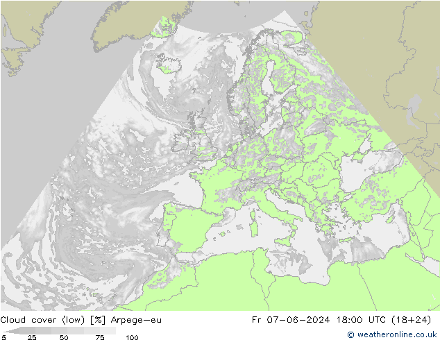 Nuages (bas) Arpege-eu ven 07.06.2024 18 UTC