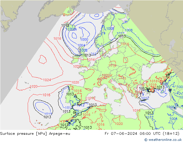 Yer basıncı Arpege-eu Cu 07.06.2024 06 UTC