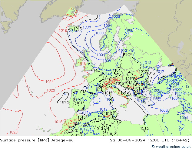 Atmosférický tlak Arpege-eu So 08.06.2024 12 UTC