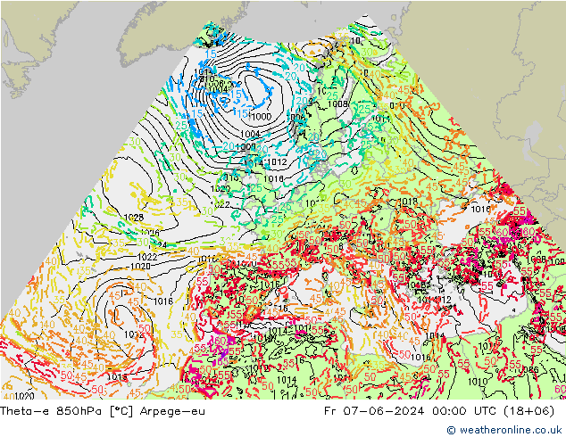 Theta-e 850hPa Arpege-eu 星期五 07.06.2024 00 UTC