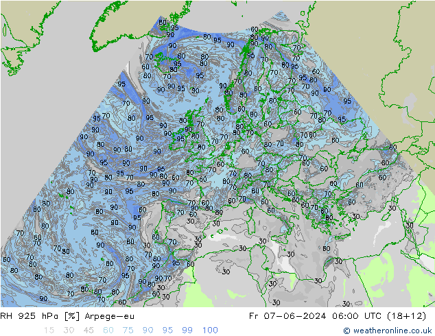 RH 925 hPa Arpege-eu Pá 07.06.2024 06 UTC