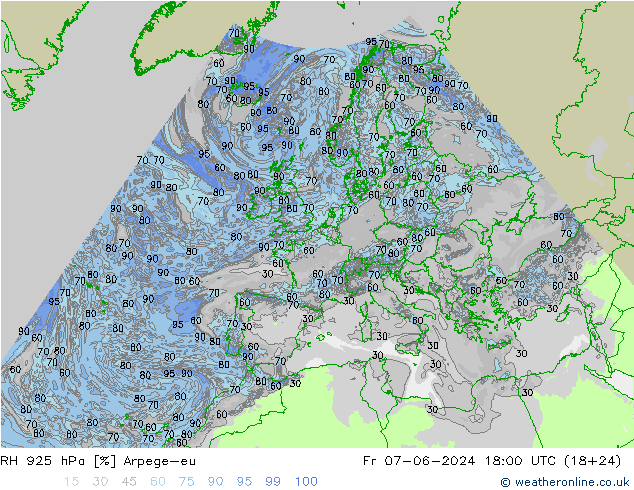 RH 925 hPa Arpege-eu Fr 07.06.2024 18 UTC