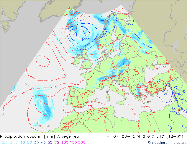 Precipitation accum. Arpege-eu Fr 07.06.2024 03 UTC