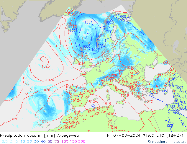 Precipitación acum. Arpege-eu vie 07.06.2024 21 UTC