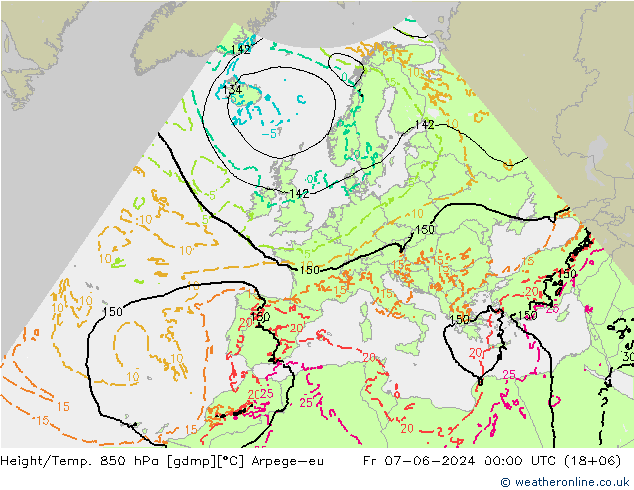 Géop./Temp. 850 hPa Arpege-eu ven 07.06.2024 00 UTC