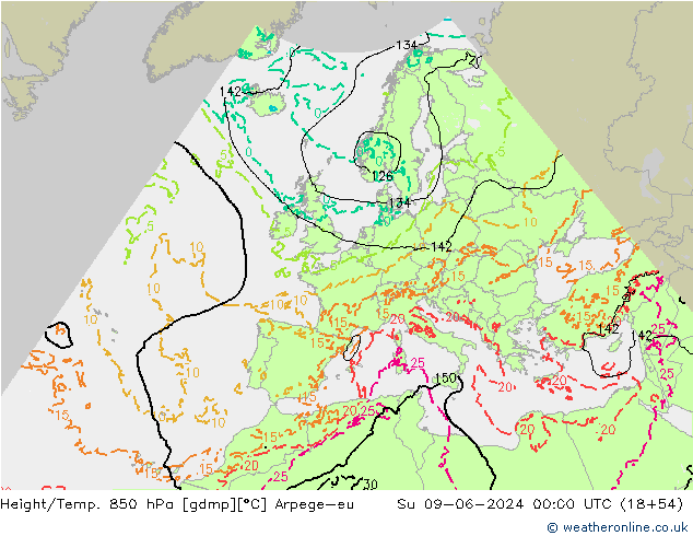 Height/Temp. 850 гПа Arpege-eu Вс 09.06.2024 00 UTC