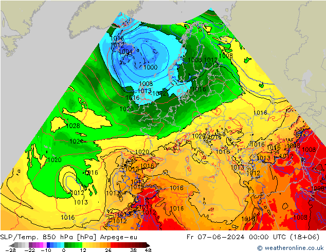 SLP/Temp. 850 hPa Arpege-eu vr 07.06.2024 00 UTC