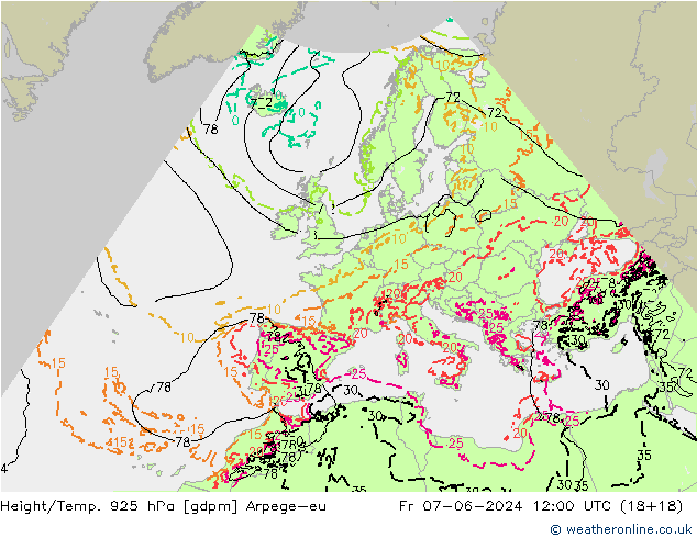 Height/Temp. 925 hPa Arpege-eu Fr 07.06.2024 12 UTC