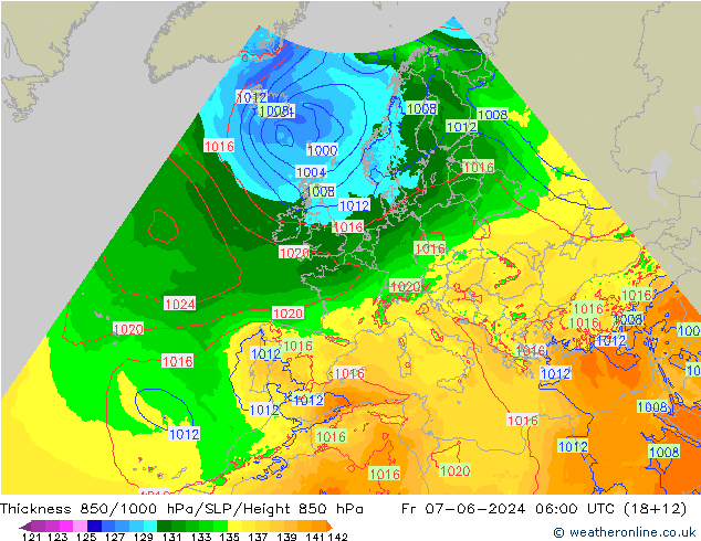 Thck 850-1000 hPa Arpege-eu  07.06.2024 06 UTC