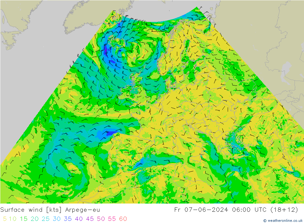 Vento 10 m Arpege-eu ven 07.06.2024 06 UTC