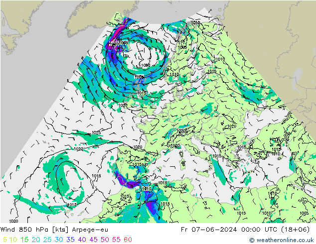 Wind 850 hPa Arpege-eu vr 07.06.2024 00 UTC