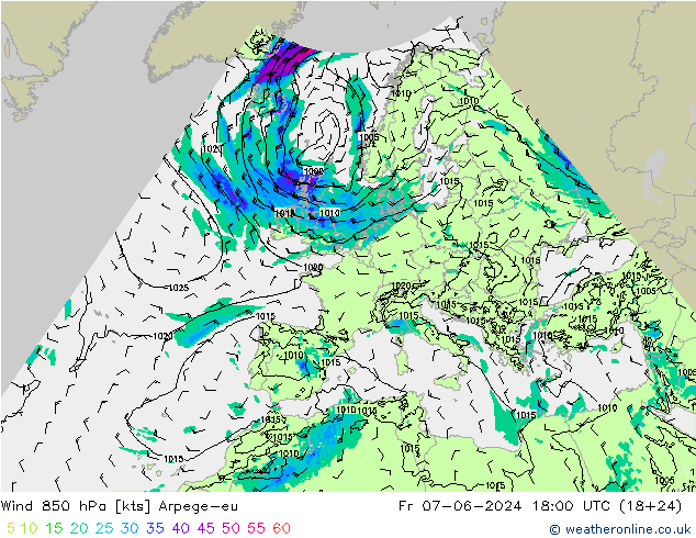 Wind 850 hPa Arpege-eu Fr 07.06.2024 18 UTC