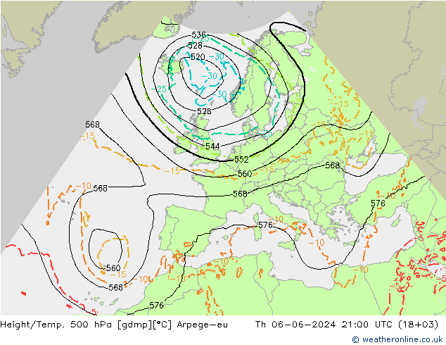 Hoogte/Temp. 500 hPa Arpege-eu do 06.06.2024 21 UTC