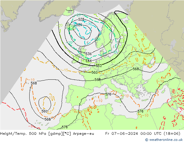 Height/Temp. 500 hPa Arpege-eu ven 07.06.2024 00 UTC