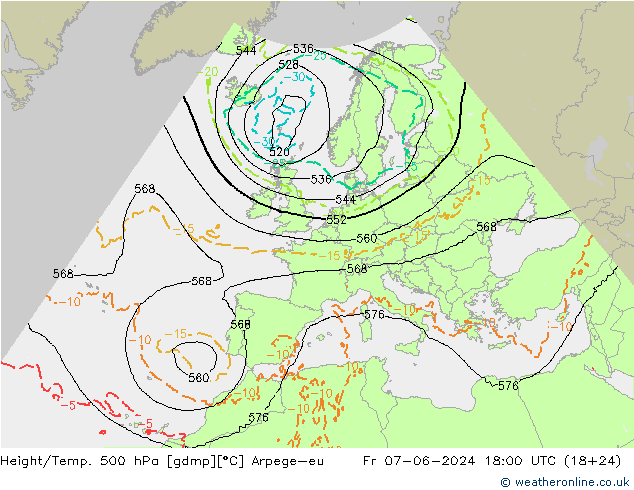 Yükseklik/Sıc. 500 hPa Arpege-eu Cu 07.06.2024 18 UTC