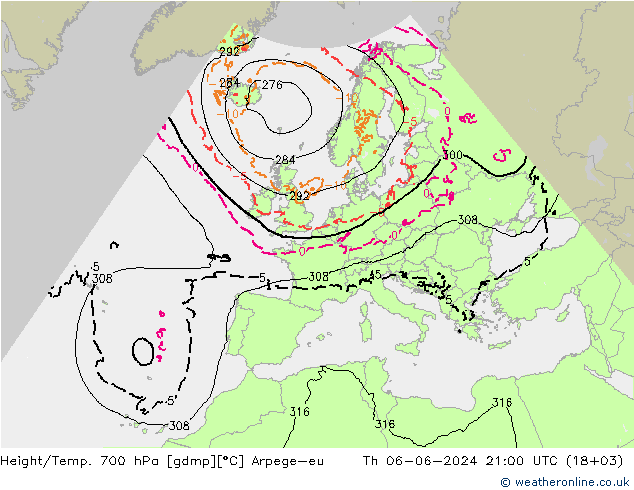 Height/Temp. 700 hPa Arpege-eu  06.06.2024 21 UTC