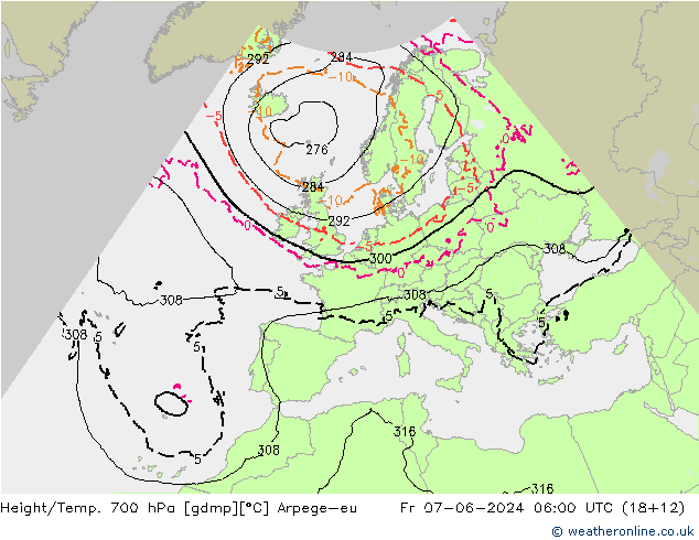 Height/Temp. 700 hPa Arpege-eu Fr 07.06.2024 06 UTC