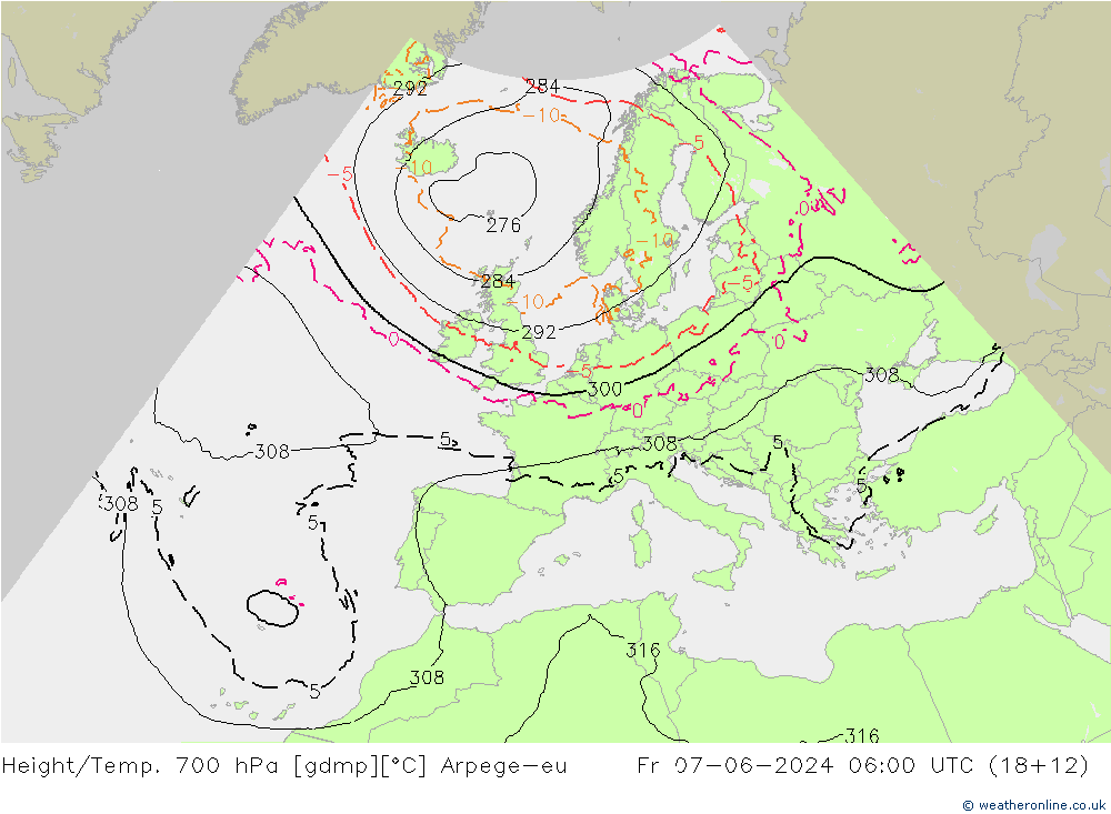 Height/Temp. 700 hPa Arpege-eu Fr 07.06.2024 06 UTC