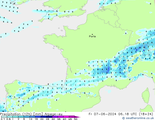 Nied. akkumuliert (12Std) Arpege-eu Fr 07.06.2024 18 UTC