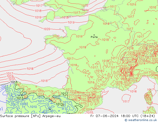 Bodendruck Arpege-eu Fr 07.06.2024 18 UTC